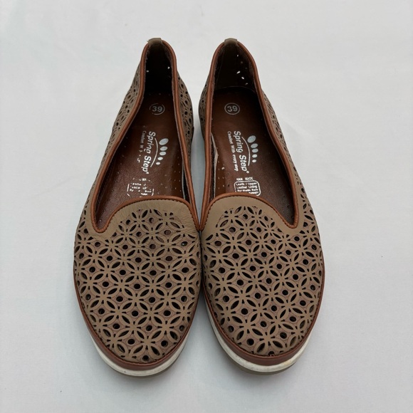 Spring Step Tulsa Slip On Brown Perforated Leather Flats Size 8 - Picture 1 of 9